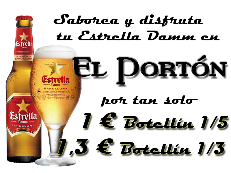 Anuncio original: Estrella Damm, botellín de un quinto a 1 euro y botellín de un tercio a 1,30 euros.