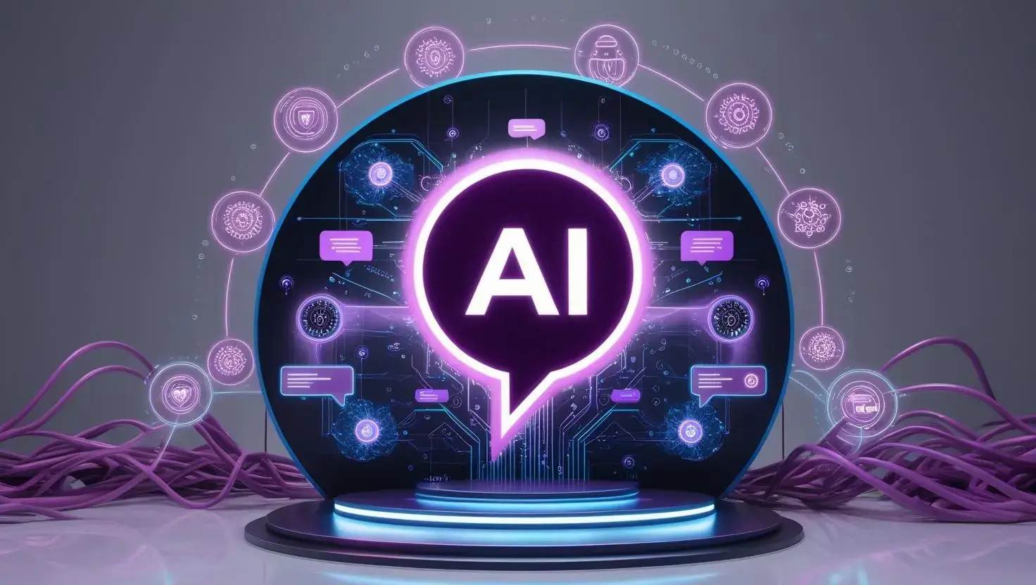 Ilustración de un chatbot IA atendiendo a un cliente en una web de pyme en Valladolid